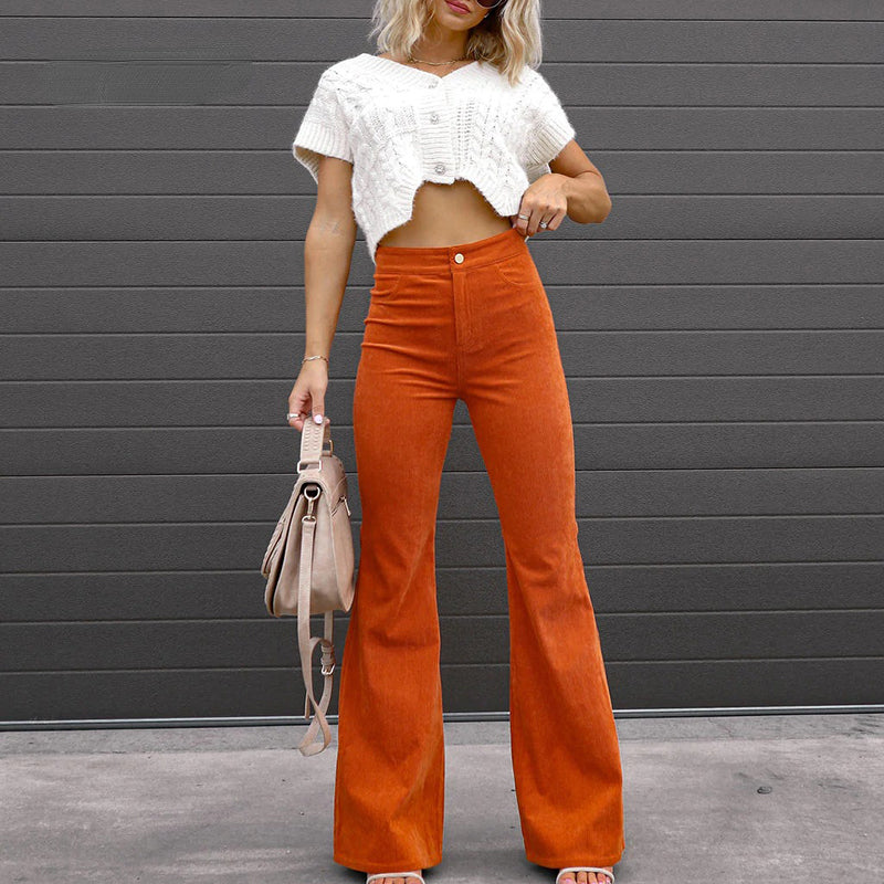 Corduroy Trousers Fashion Mid Waist Micro Flared Pants