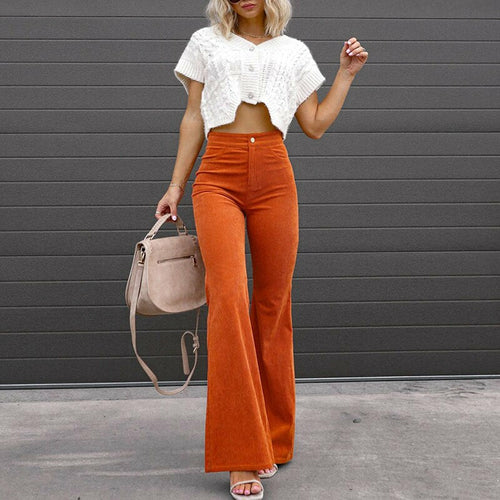 Corduroy Trousers Fashion Mid Waist Micro Flared Pants