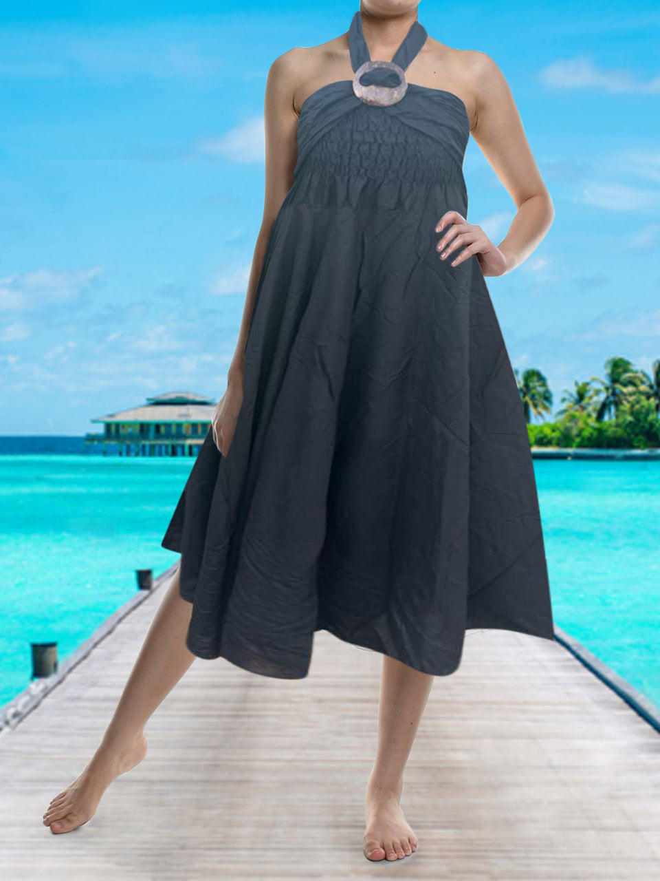 Bohotusk Plain Black Long Skirt With Coconut Buckle (& Strapless