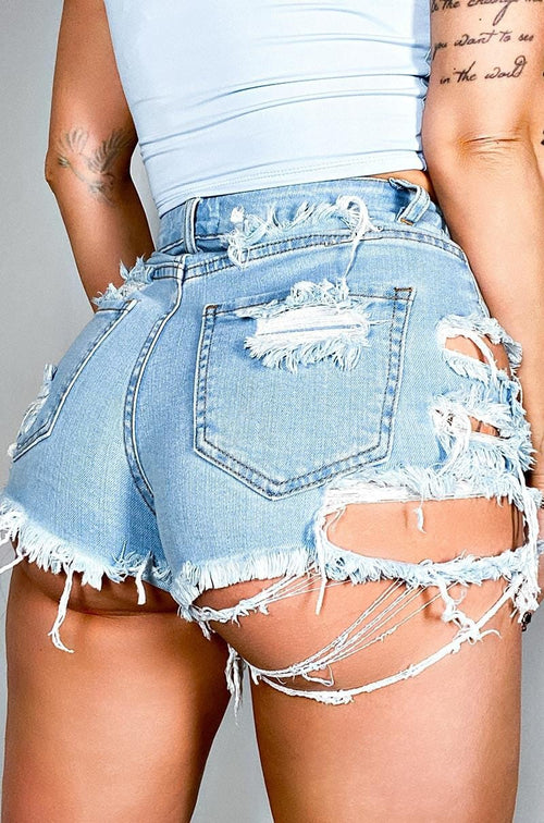 Hot sale summer woman sexy Ripped denim shorts high waist irregular