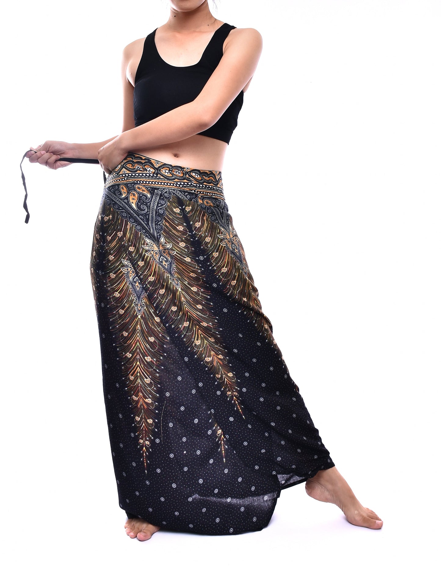 Bohotusk Black Gold Peacock Print Sarong Super Soft 150cm x 110cm