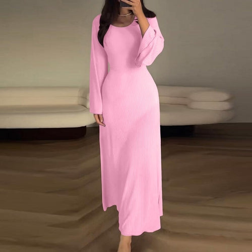 Solid Slim Bodycon Flare Sleeve Women Long Dress