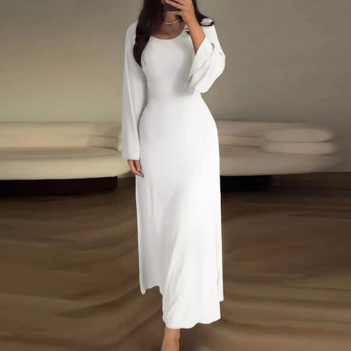 Solid Slim Bodycon Flare Sleeve Women Long Dress