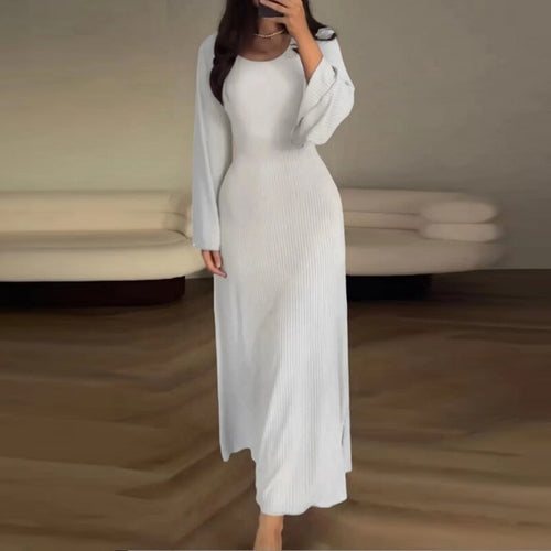 Solid Slim Bodycon Flare Sleeve Women Long Dress